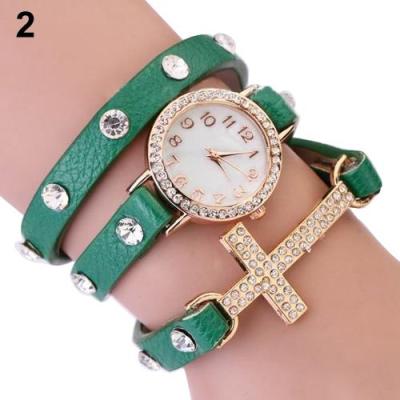 Norate Jam Tangan Wanita - Punk Cross Faux Leather Green