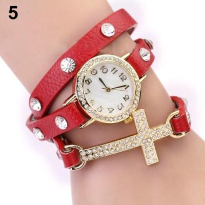 Norate Jam Tangan Wanita - Punk Cross Faux Leather Red