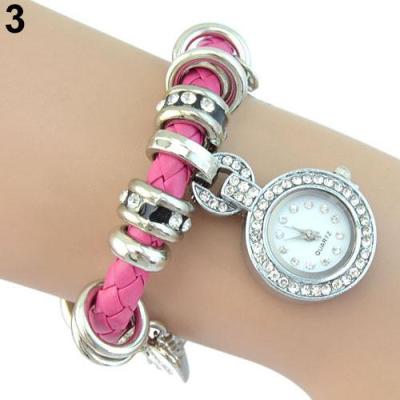 Norate Jam Tangan Wanita - Rhinestone Heart Charm Wrist Watch Pink