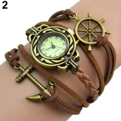 Norate Jam Tangan Wanita - Rudder Anchor Leather Band Quartz Wrist Watch Brown