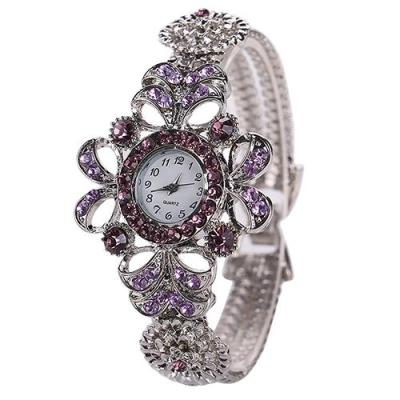 Norate Jam Tangan Wanita - Silver Plated Rhinestone Flower Purple