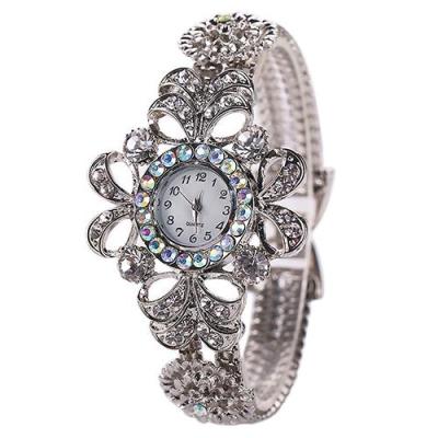 Norate Jam Tangan Wanita - Silver Plated Rhinestone Flower White