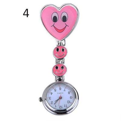 Norate Jam Tangan Wanita - Smiling Faces Heart Brooch Pocket Watch Pink