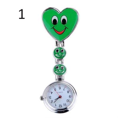 Norate Jam Tangan Wanita - Smiling Faces Heart Brooch Pocket Watch Green