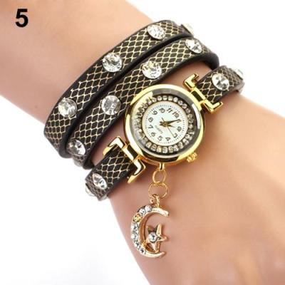 Norate Jam Tangan Wanita - Star&Moon Pendant Weave Wrap Black