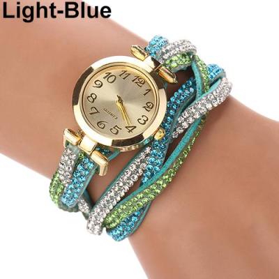 Norate Jam Tangan Wanita - Two Tone Rhinestone Wrap Light Blue