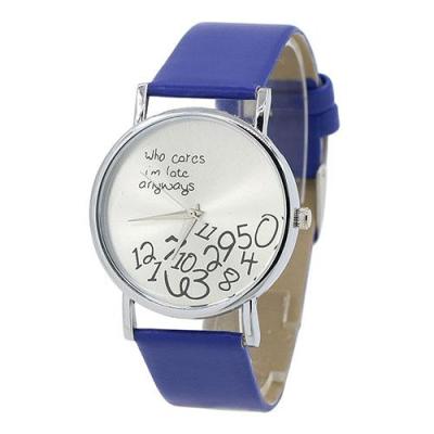 Norate Jam Tangan Wanita - Who Cares Arabic Numerals Letters Printed Wrist Watch Sapphire Blue