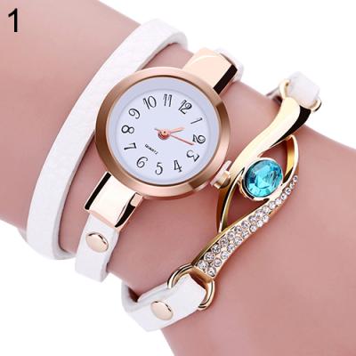 Norate Lady Blue Eye Infinity Multilayer Faux Leather Charm Bracelet Quartz Wrist Watch White