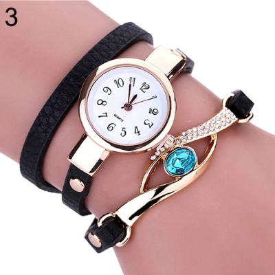 Norate Lady Blue Eye Infinity Multilayer Faux Leather Charm Bracelet Quartz Wrist Watch Black