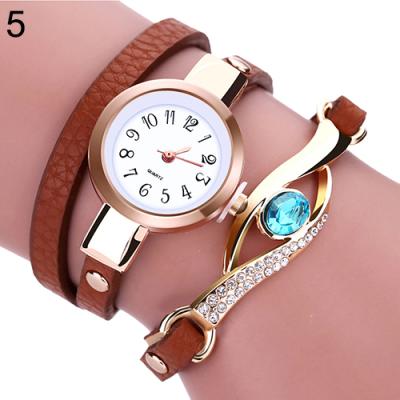 Norate Lady Blue Eye Infinity Multilayer Faux Leather Charm Bracelet Quartz Wrist Watch Brown