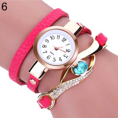 Norate Lady Blue Eye Infinity Multilayer Faux Leather Charm Bracelet Quartz Wrist Watch Rose-Red