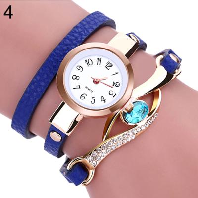 Norate Lady Blue Eye Infinity Multilayer Faux Leather Charm Bracelet Quartz Wrist Watch Sapphire Blue