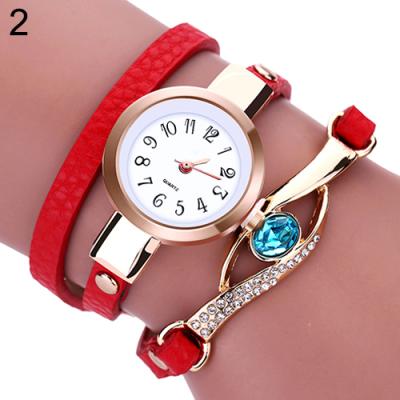 Norate Lady Blue Eye Infinity Multilayer Faux Leather Charm Bracelet Quartz Wrist Watch Red