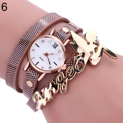 Norate Lady's Angel 3 Layers Faux Leather Strap Wrap Bracelet Quartz Casual Wrist Watch Brown