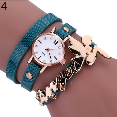 Norate Lady's Angel 3 Layers Faux Leather Strap Wrap Bracelet Quartz Casual Wrist Watch Lake Blue