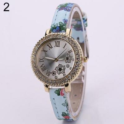 Norate Lady's Flower Roman Number Dial Rhinestone Wrist Watch #2