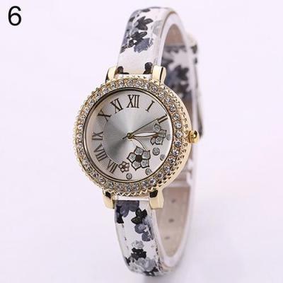 Norate Lady's Flower Roman Number Dial Rhinestone Wrist Watch #6