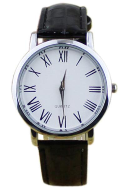 Norate Men's Roman Numerals Black Strap White Dial Leatheroid Quartz Watch