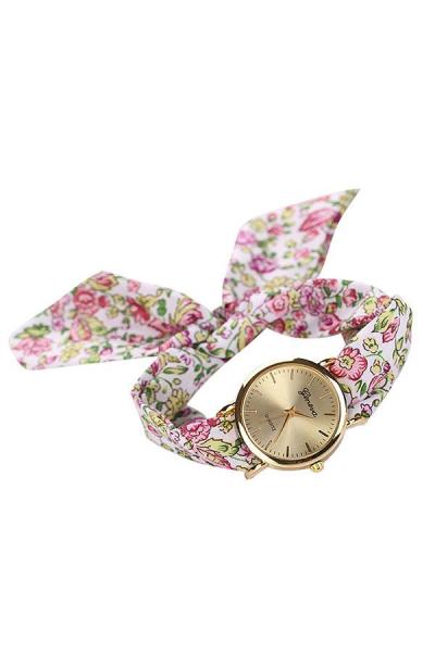 Norate Quartz Analog Women's Green Floral Allover Cloth Scarf Wrist Watch