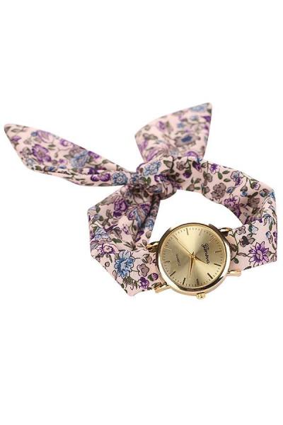 Norate Quartz Analog Women's Purple Floral Allover Cloth Scarf Watch