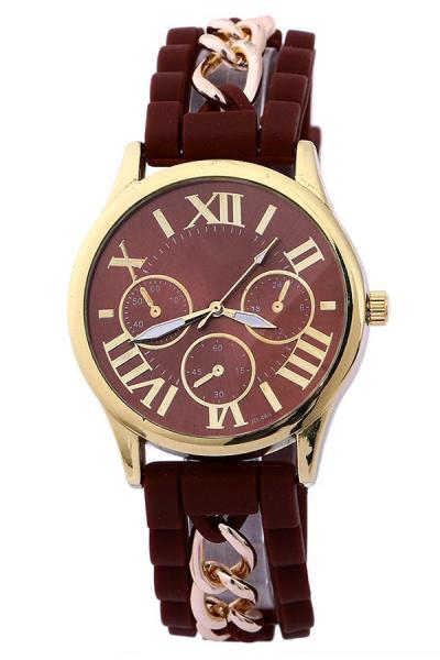 Norate Roman Numerals Silicone Alloy Quartz Wrist Watch Coffee