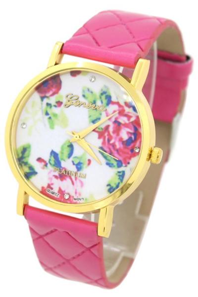 Norate Rose Flower Faux Leather Watch Hot Pink