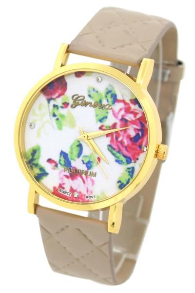 Norate Rose Flower Faux Leather Watch Khaki