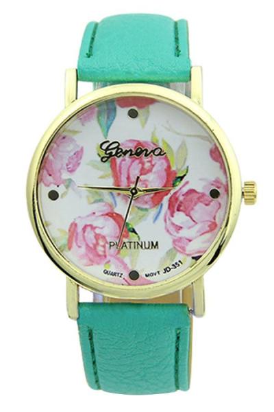 Norate Rose Flower Faux Leather Watch Mint Green