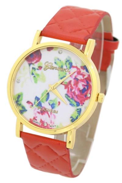 Norate Rose Flower Faux Leather Watch Red