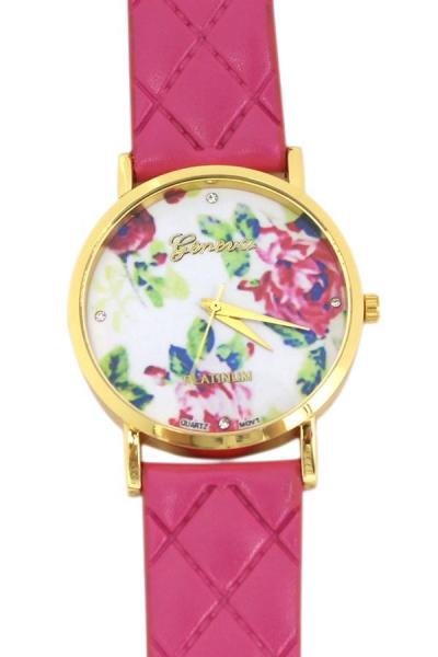 Norate Rose Flower Faux Leather Watch Rose-Red