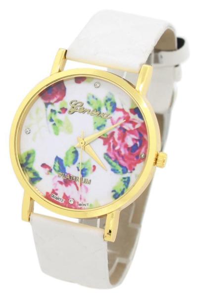 Norate Rose Flower Faux Leather Watch White