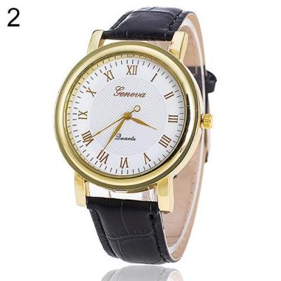 Norate Unisex Geneva Roman Number Faux Leather Strap Wrist Watch Black Band & White Dial