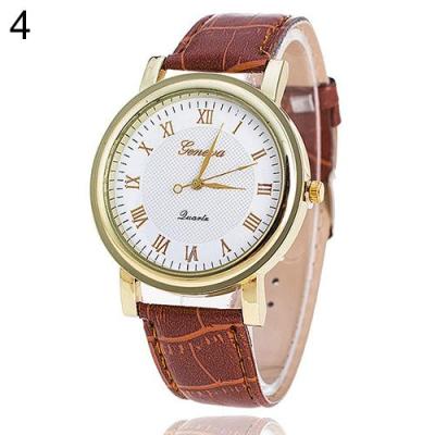 Norate Unisex Geneva Roman Number Faux Leather Strap Wrist Watch Brown Band & White Dial