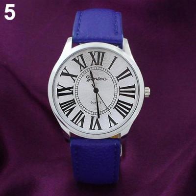 Norate Unisex Geneva Roman Numerals Faux Leather Analog Quartz Wrist Watch Sapphire Blue