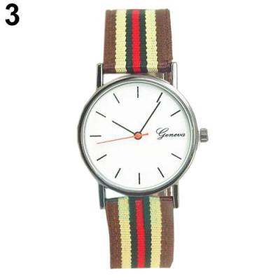 Norate Unisex Geneva Striped Knitted Nylon Band Analog Quartz Wrist Watch Brown Strap & White Dial