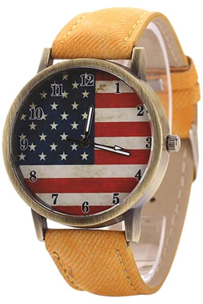 Norate United States Flag Bronze Denim Analog Watch Yellow