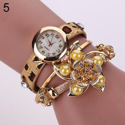 Norate Women Flower Half Faux Pearls Bracelet Wrist Watch Golden