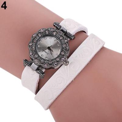 Norate Women's Antique Silver Flower Dial Leather Band Bracelet Wrist Watch White