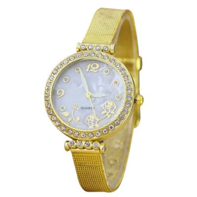 Norate Women's Butterfly Flower Rhinestone Fine Mesh Alloy Band Golden Tone Wrist Watch 6