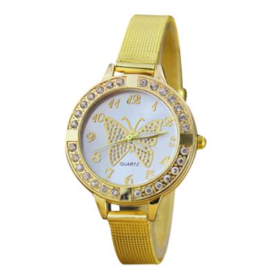 Norate Women's Butterfly Flower Rhinestone Fine Mesh Alloy Band Golden Tone Wrist Watch 7