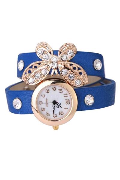 Norate Women's Butterfly Rhinestone Blue Leather Strap Watch