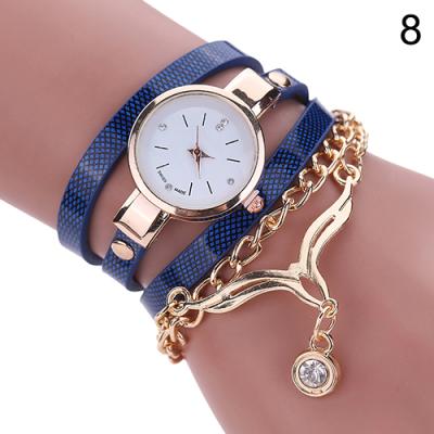 Norate Women's Fashion Multilayer Slim Strap Eagle Pendant Rhinestone Bracelet Watch Sapphire Blue