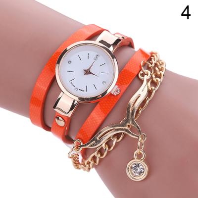 Norate Women's Fashion Multilayer Slim Strap Eagle Pendant Rhinestone Bracelet Watch Orange