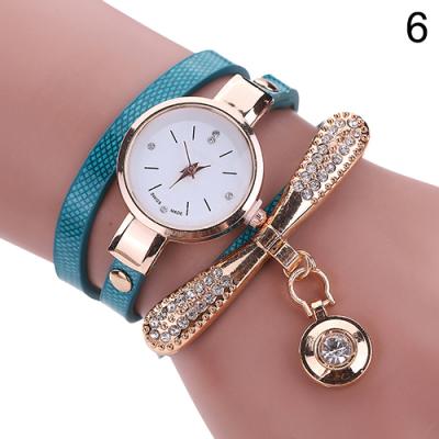 Norate Women's Fashion Multilayer Slim Strap Rhinestone Round Pendant Quartz Watch Lake Blue