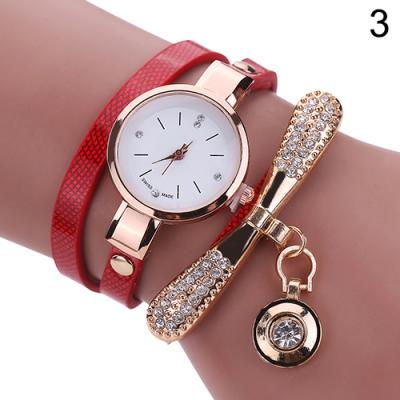 Norate Women's Fashion Multilayer Slim Strap Rhinestone Round Pendant Quartz Watch Red