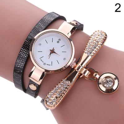 Norate Women's Fashion Multilayer Slim Strap Rhinestone Round Pendant Quartz Watch Black