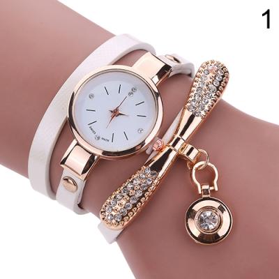 Norate Women's Fashion Multilayer Slim Strap Rhinestone Round Pendant Quartz Watch White