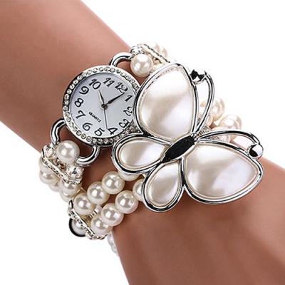 Norate Women's Faux Pearl Rhinestone Butterfly Analog Quartz Wrist Watch Silver