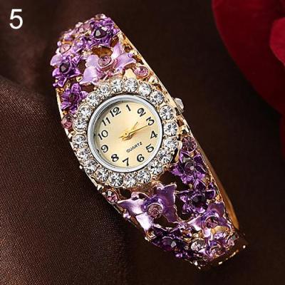 Norate Women's Flower Butterfly Round Dial Rhinestone Bracelet Wristwatch Purple