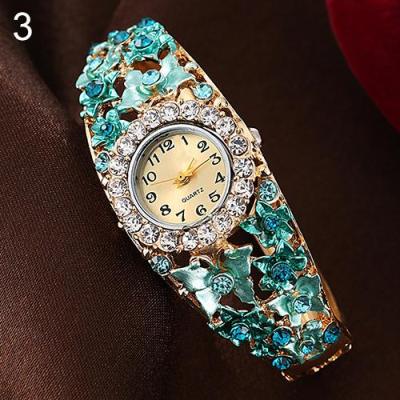 Norate Women's Flower Butterfly Round Dial Rhinestone Bracelet Wristwatch Blue